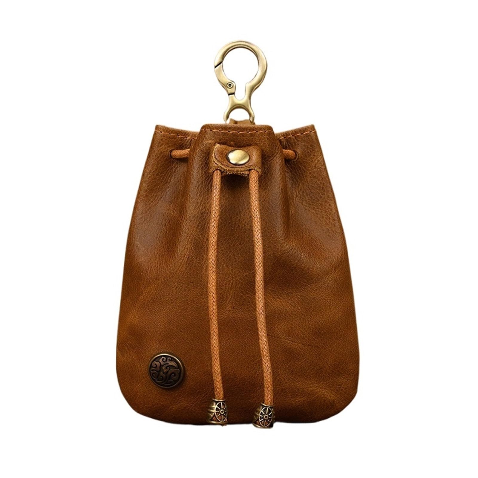 AYWTIUN Leather Drawstring Pouch Coin Purse Men Women Leather Casual Small Wallet Cowhide Money Pocket Drawstring Storage Waist Pack