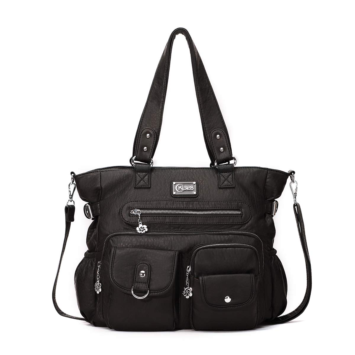 KL928 Handtasche Damen Tasche Umhängetasche Schultertasche Damentaschen gross für Damen Frauentasche PU Leder Damenhandtasche mit vielen Fächern (black)