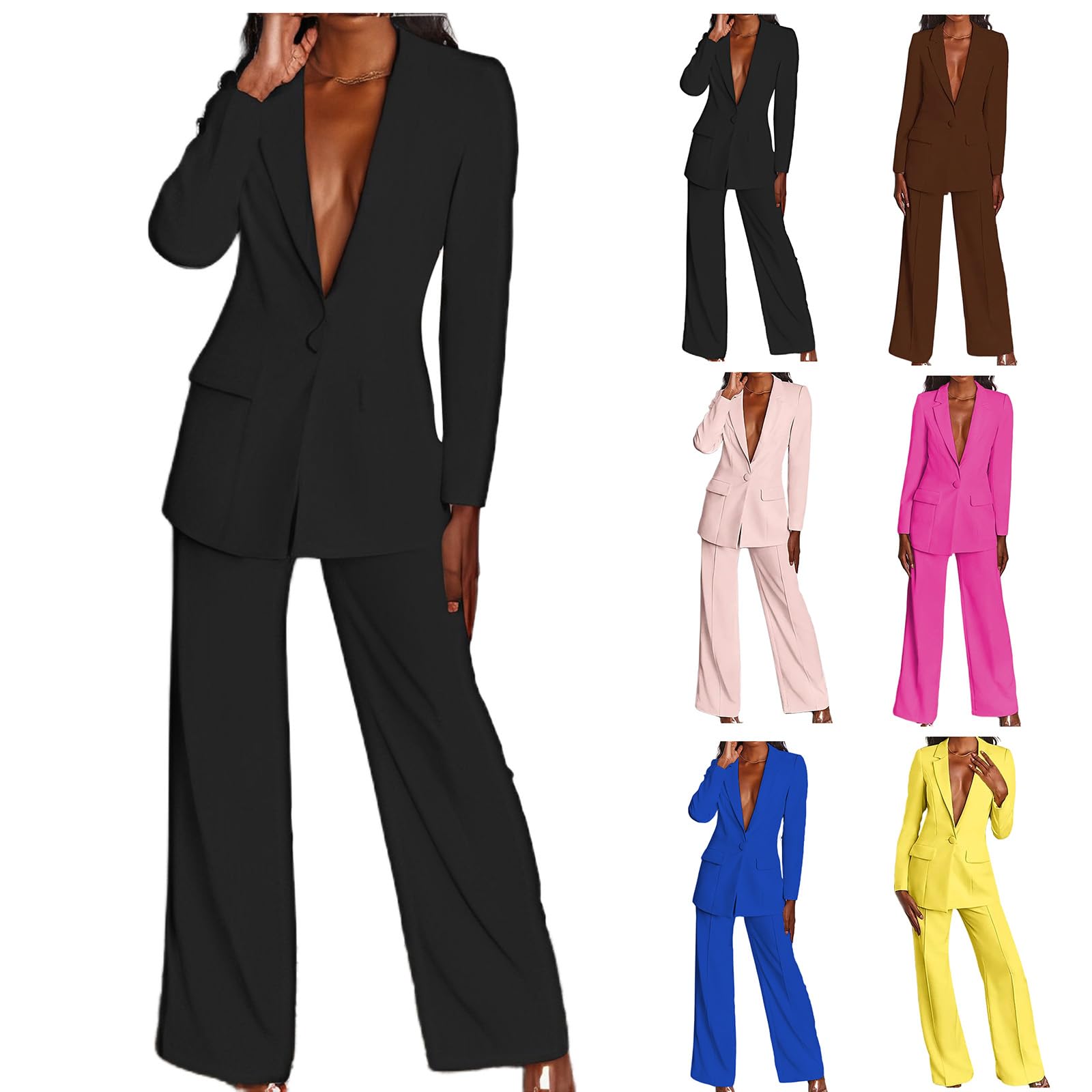 2 Piece Pant Suits for Women Loose Long Blazer Jackets and Dressy Wide Leg Pant Suits Casual Office