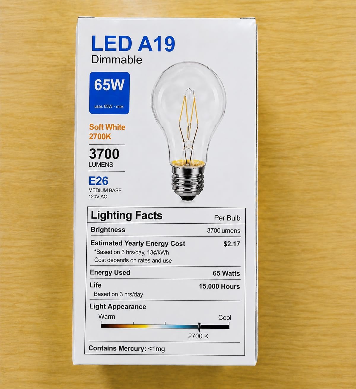 100 Watt Incandescent Light Bulbs, Dimmable, 100W Equivalent, A19 Light Bulbs, E26 Base, for Ceiling Fan Light, Pendant Light, Table Lamp (4PACK)