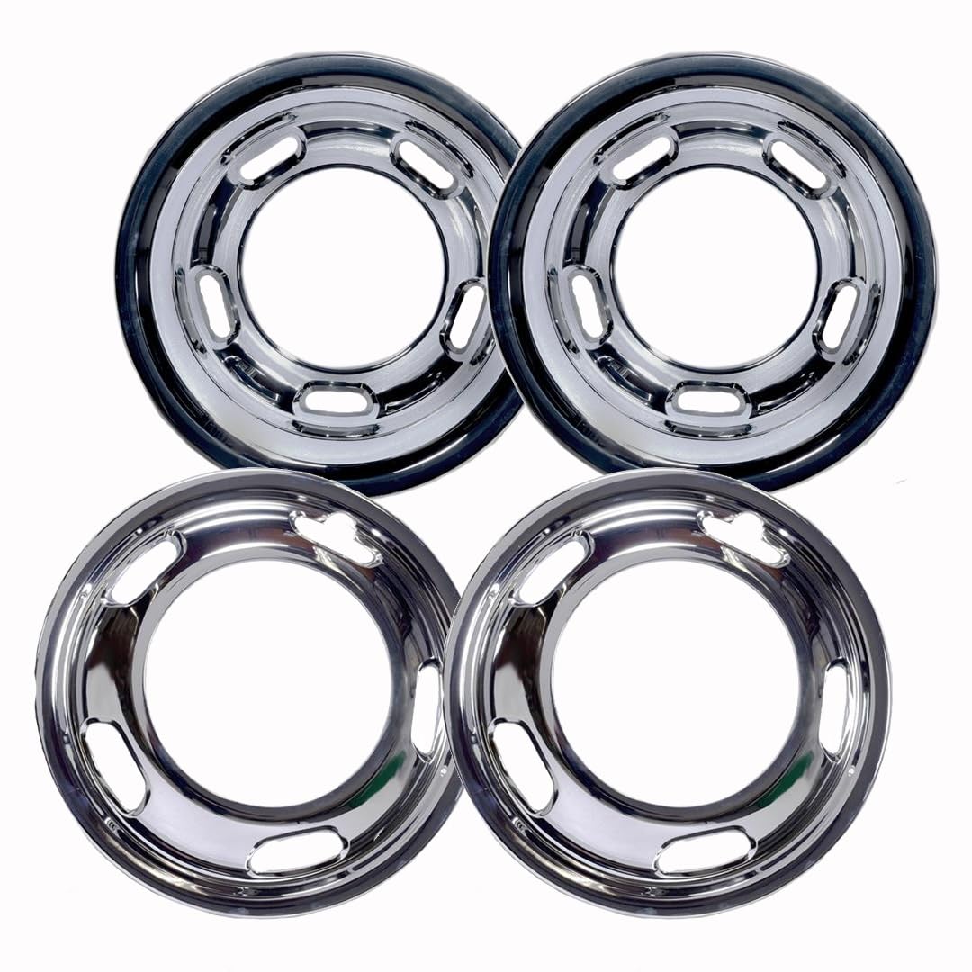 Wheel Simulators Compatible with 2019-2025 Ram 3500 SLT - 17 Inch 8-Lug Dual Rear Wheel - Chrome Plated ABS Plastic Push-On - 5 Hand Holes - Includes 2 Front & 2 Rear Liners - Set of 4 (No Center Cap)
