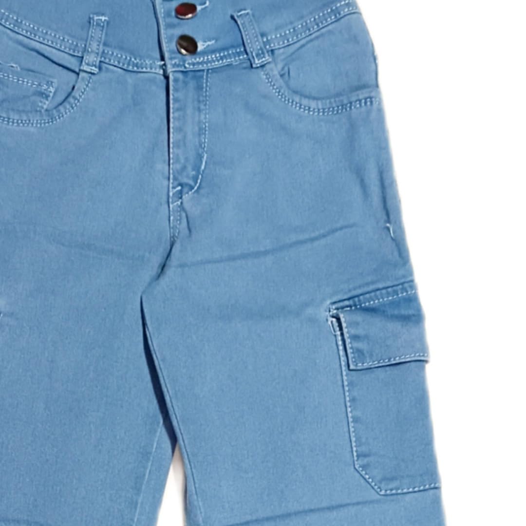 Sky Heights Girls Solid Cargo Denim Jeans (Navy) 1