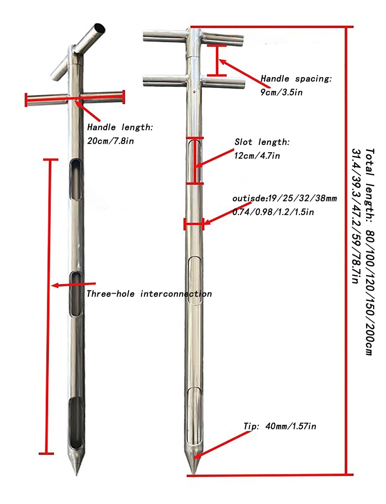 Sonda per campionatore di polvere di grano, strumento di campionamento in acciaio inossidabile per misurazione della granulometria di riso e mais (ID 19 mm 80 cm) - durevole e preciso