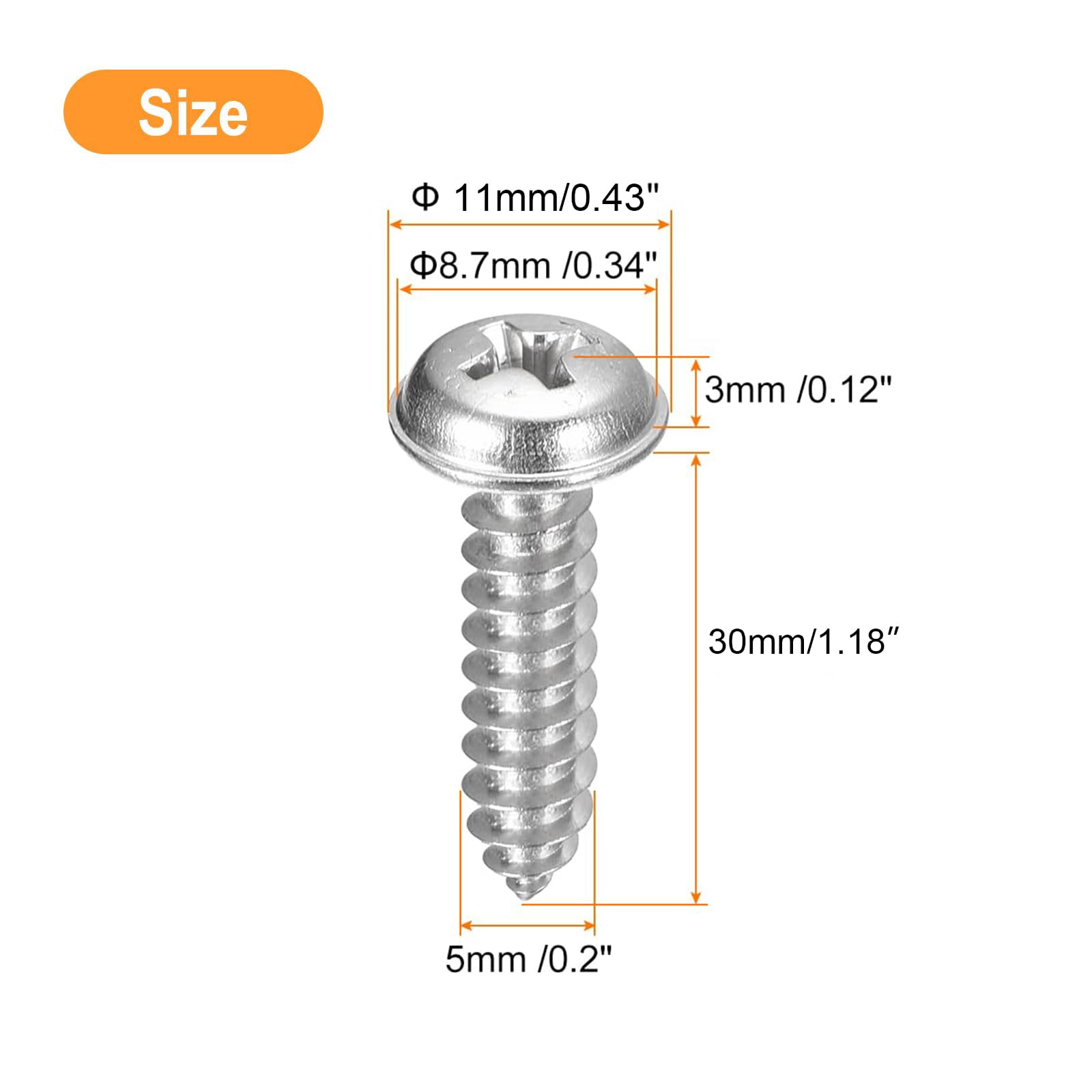 TA-VIGOR 50Pcs Self Tapping Screws with Washer, M5*20 * 11mm Phillips Pan Head Screw, Round Head Tapping Screws - Image 2