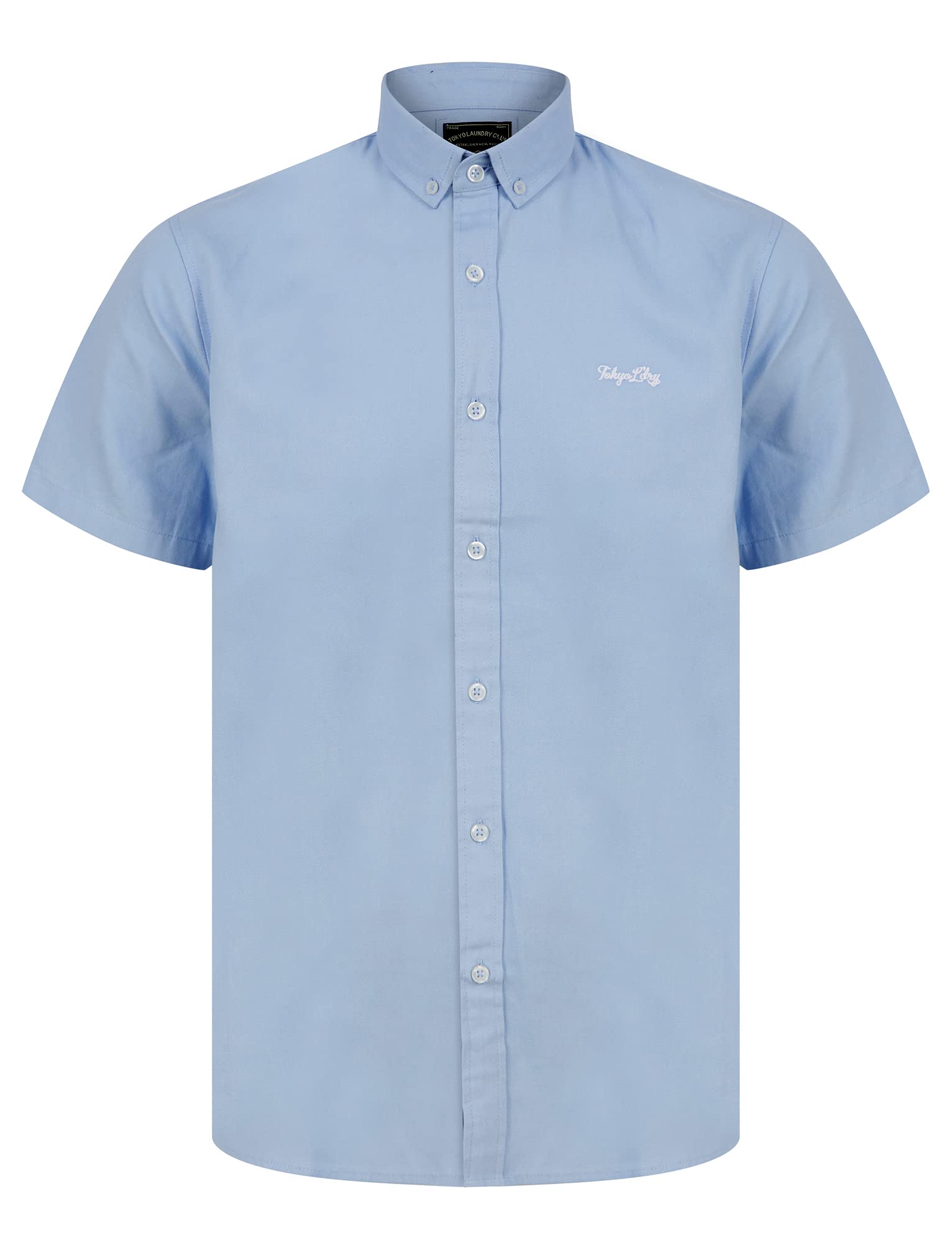 Tokyo Laundry Men's Light Blue Tiberius Short Sleeve Button Down Collar Oxford Cotton Shirt