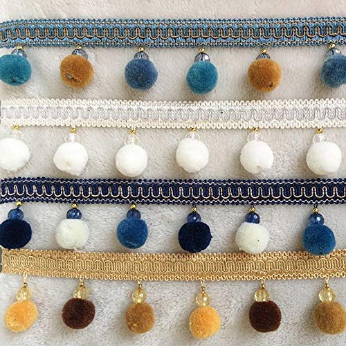 Garniture à Franges, Applique de Garniture Rideau, 3 mètres Ruban Pompons for Bordures, Artisanat, décoration canapé(Light Blue)