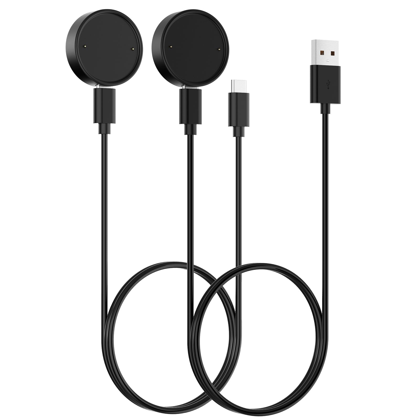 Simpeak 2 Pieces Charger Compatible with Amazfit GTR 4/3 Pro/3/ GTS 4/3/Active 2/ Bip 6, 100cm USB Charging Cable Replacement Charger and Type C Charging Cable - Black