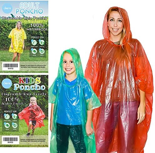 Lingito 20 Pack of Family Rain Ponchos | Disposable Emergency Ponchos | Perfect for Camping, Hiking & Travel