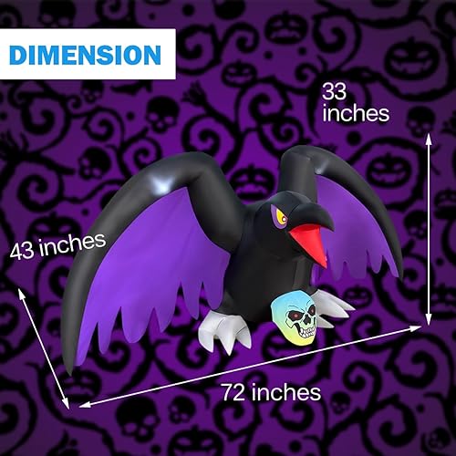 Miniatura 6 de BLOWOUT FUN Cuervo inflable de Halloween de 6 pies de longitud con esqueleto iluminado RGB, decoración de liquidación iluminada LED para interiores