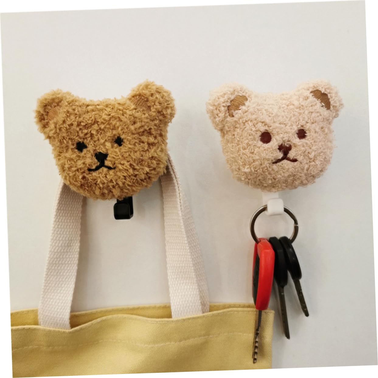 Ipetboom Gancio Adesivo a Parete Orsetto Peluche 2 Pezzi, Gancio Chiavi | Pp Legno Peluche, Design da Muro Autoadesivo, per Cappotti e Ombrelli, Uso Facile in Casa o Viaggio