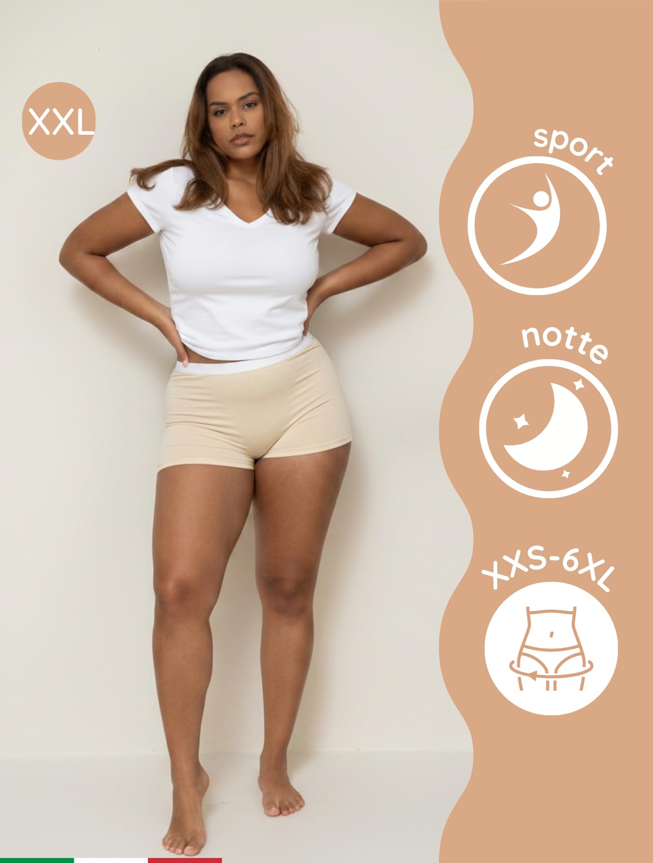 NoBlood - 3 Boxer Ciclo Beige Flusso Abbondante Cotone XXS-6XL | Ideale per la notte o lo sport. Flusso molto abbondante: questo boxer mestruale è il più assorbente della nostra collezione!