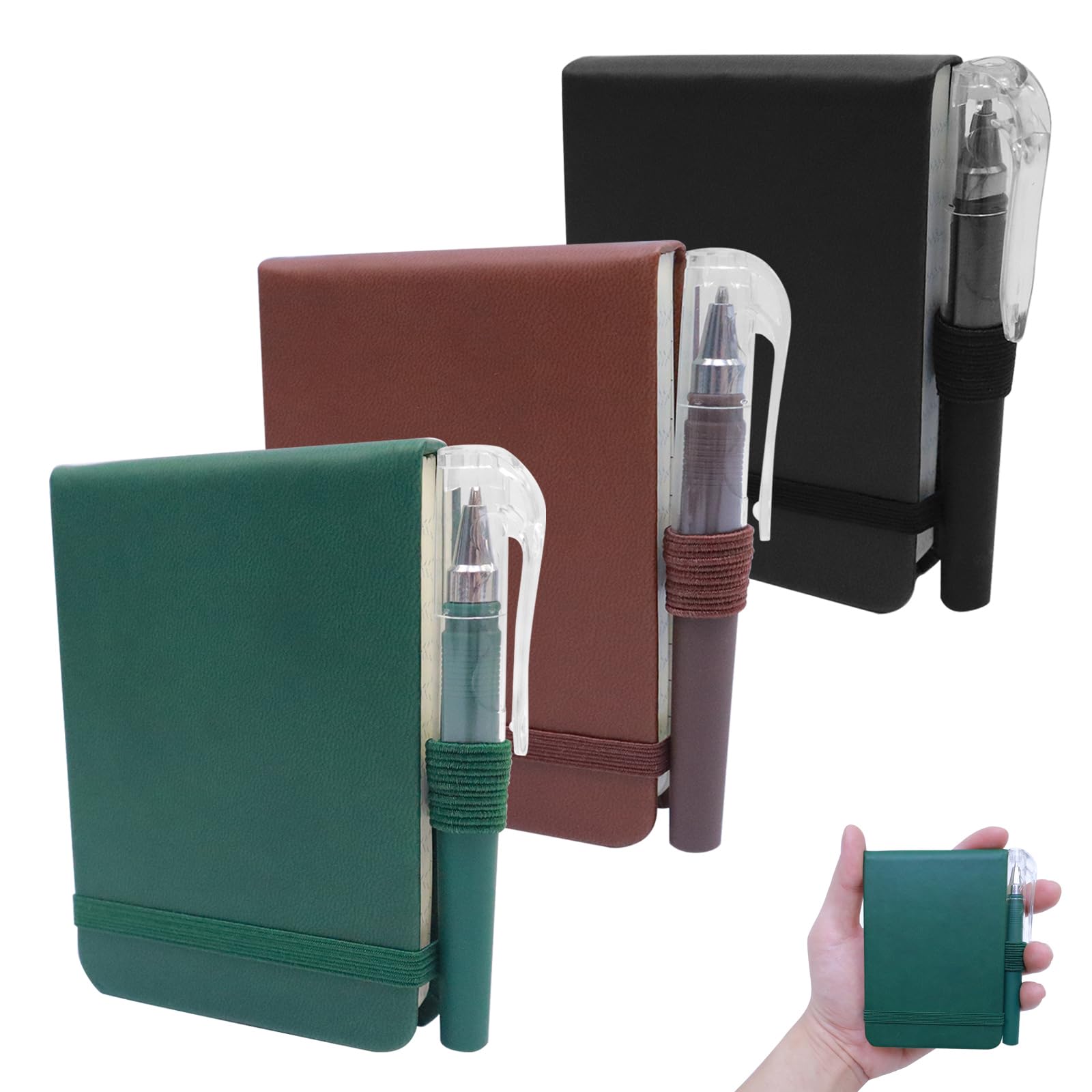 Mini taccuino con penna, formato A7, in pelle PU, copertina rigida, piccoli blocchetti per appunti, con fascia elastica, per infermieri, ufficio, scuola, giornalisti e diario di viaggio, confezione da