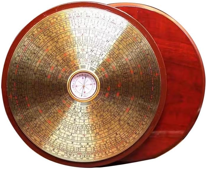 Compass Ancient Eight Diagram Compass,21cm Carvedwood High Precision Big Tianchi Round with Cover Pure Copper Compass Feng Shui