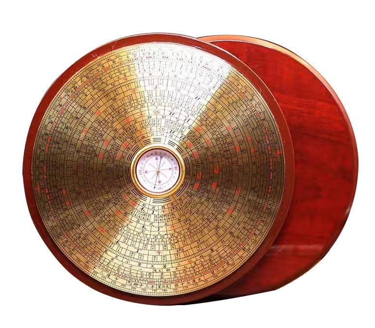 Compass Ancient Eight Diagram Compass,21cm Carvedwood High Precision Big Tianchi Round with Cover Pure Copper Compass Feng Shui