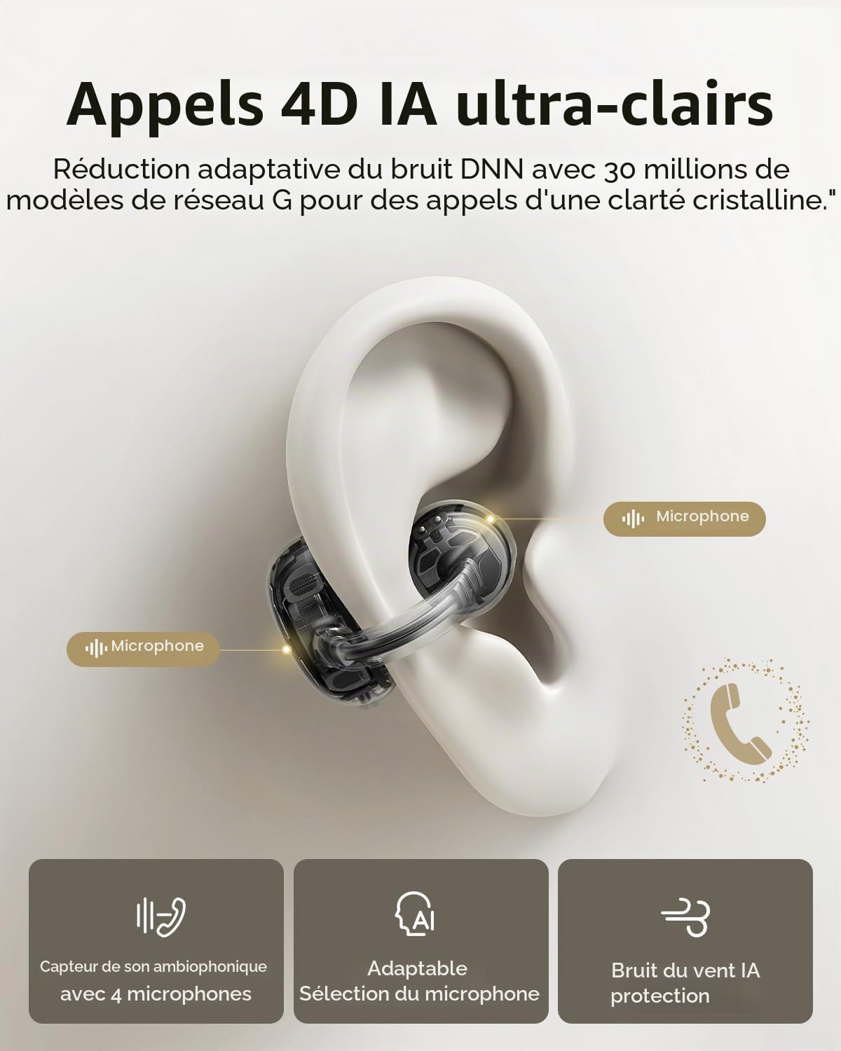 Baseus MC1 Pro Open Ear Écouteurs à clip pour oreilles avec un son impressionnant, amplification des basses adaptative, Bluetooth 6.0, annulation du bruit pendant les appels, IP67, batterie 40H, 5 g