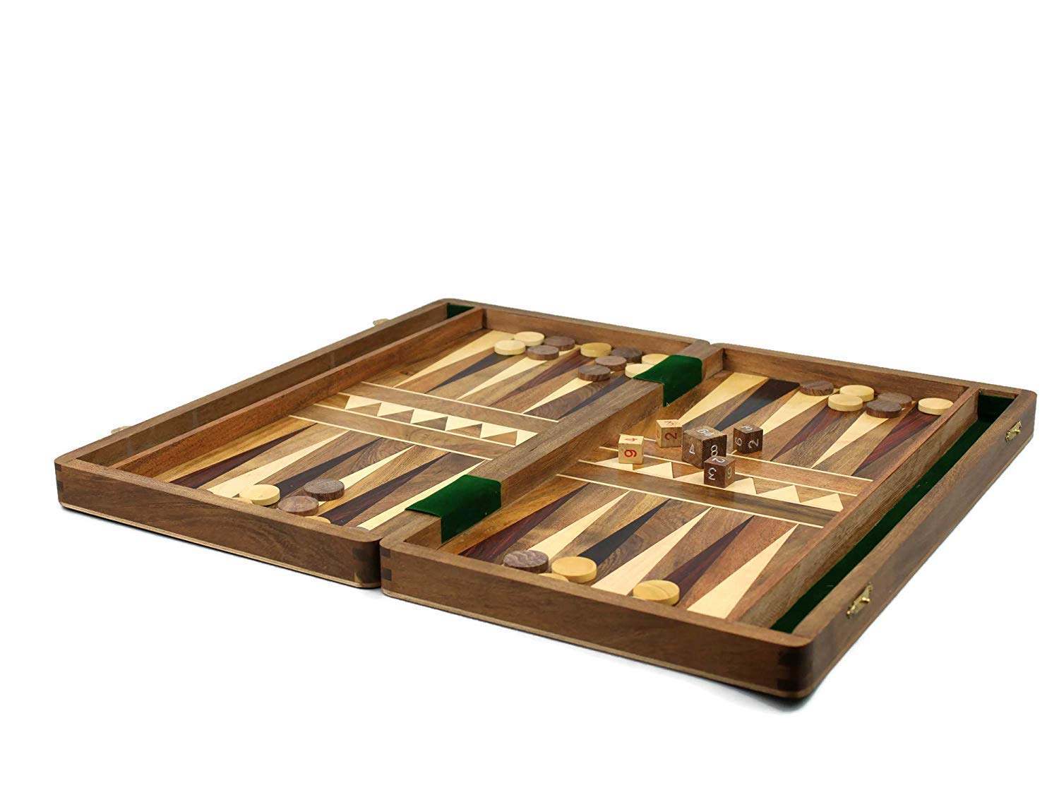 WOODEN BACKGAMMON SET HAND MADE INLAID SHEESHAM FOLDABLE BOARD 10"