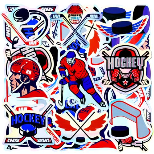 100pcs Holographic Ice Hockey Waterproof Vinyl Stickers - Cool Hockey Decor & Party Favors for Laptop Water Bottle Classroom