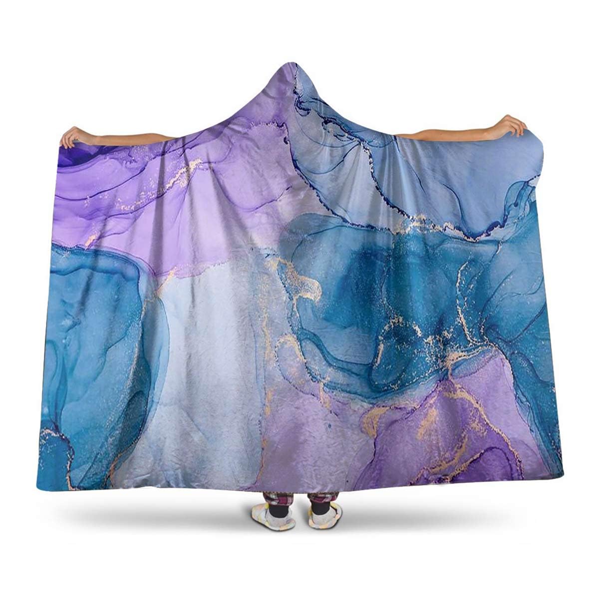 SARMSXMulticolor Hooded Blanket Wearable Blanket Cloudy Hazy Crack Lines Cozy Blankets Gifts for Women Men Mom 40" H x 50" W Blue Purple Marble