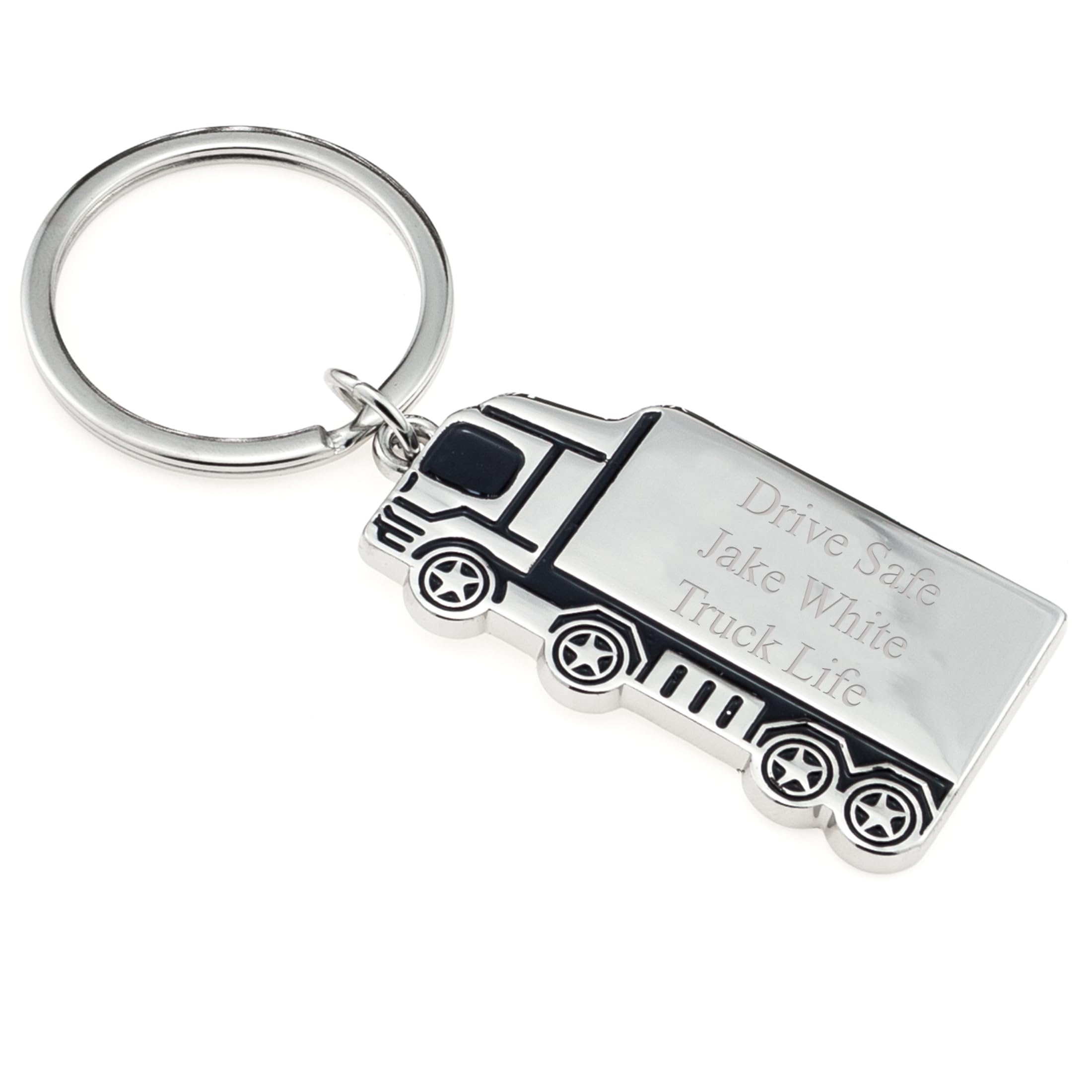 Eio Gifts Unisex Silver Truck Personalised Chrome Truck/Trucker Keyring, Custom Engraved Keychain For Men & Women, Engraved Car Keyring, Accessories, Handbag Accessories, Stag/Hen/Usher/Bridesmaid Wedding Favours