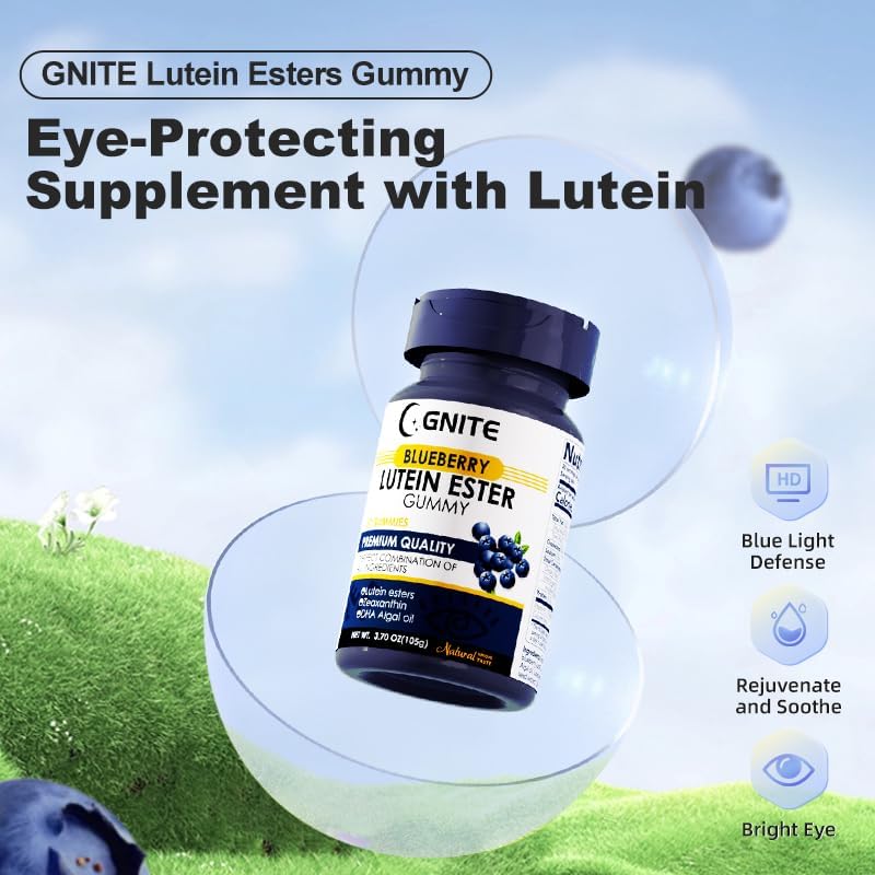 Miniatura 3 de GNITE Gomitas de éster de luteína de arándanos para la salud ocular, gomitas suaves de calidad premium con ésteres de luteína, zeaxantina y aceite