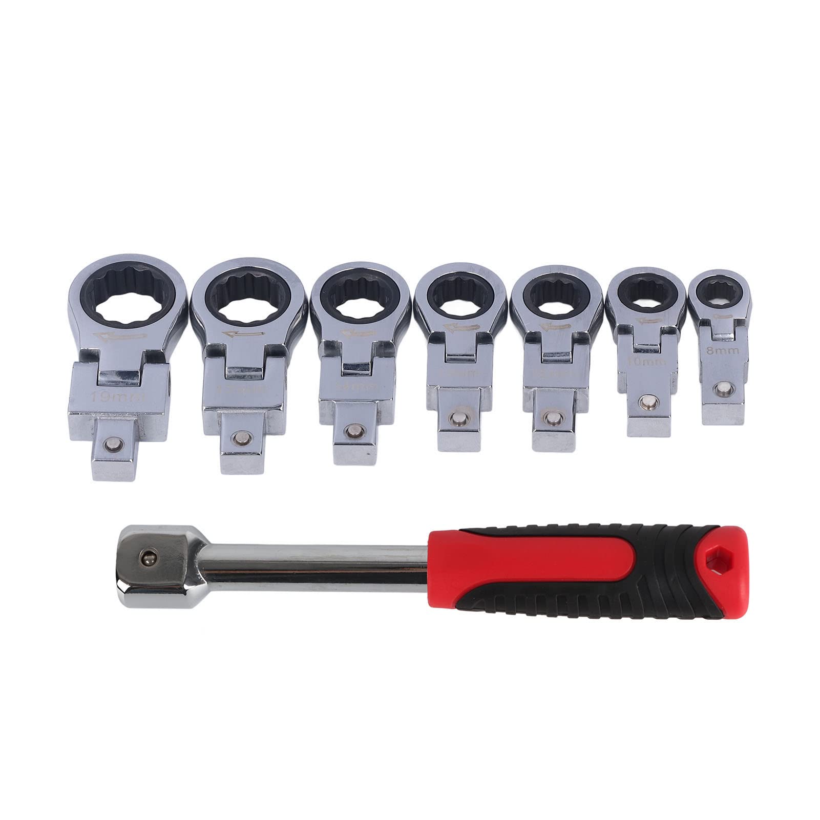 Tocekat Ratchet Spanner Set 8Pcs, Flexible Head Flare Nut Wrench Set 8 To 19Mm Ratchet Wrench Tools With Interchangeable Heads For Maintenance Mechanic Repair