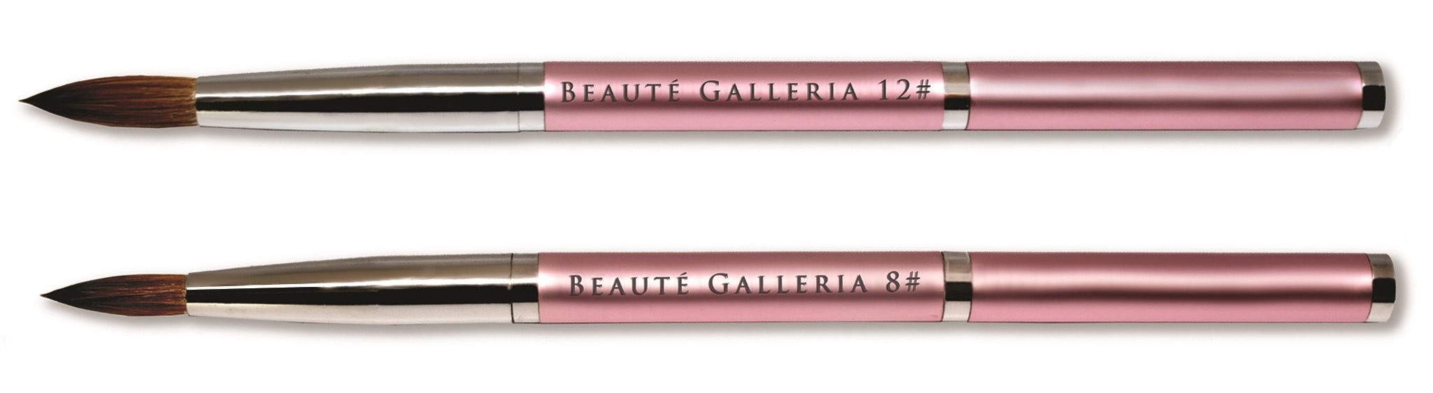 Beaute Galleria Kolinsky - Set di 2 pennelli rotondi per nail art, in acrilico, per manicure, pittura e nail art, misura 8, 12