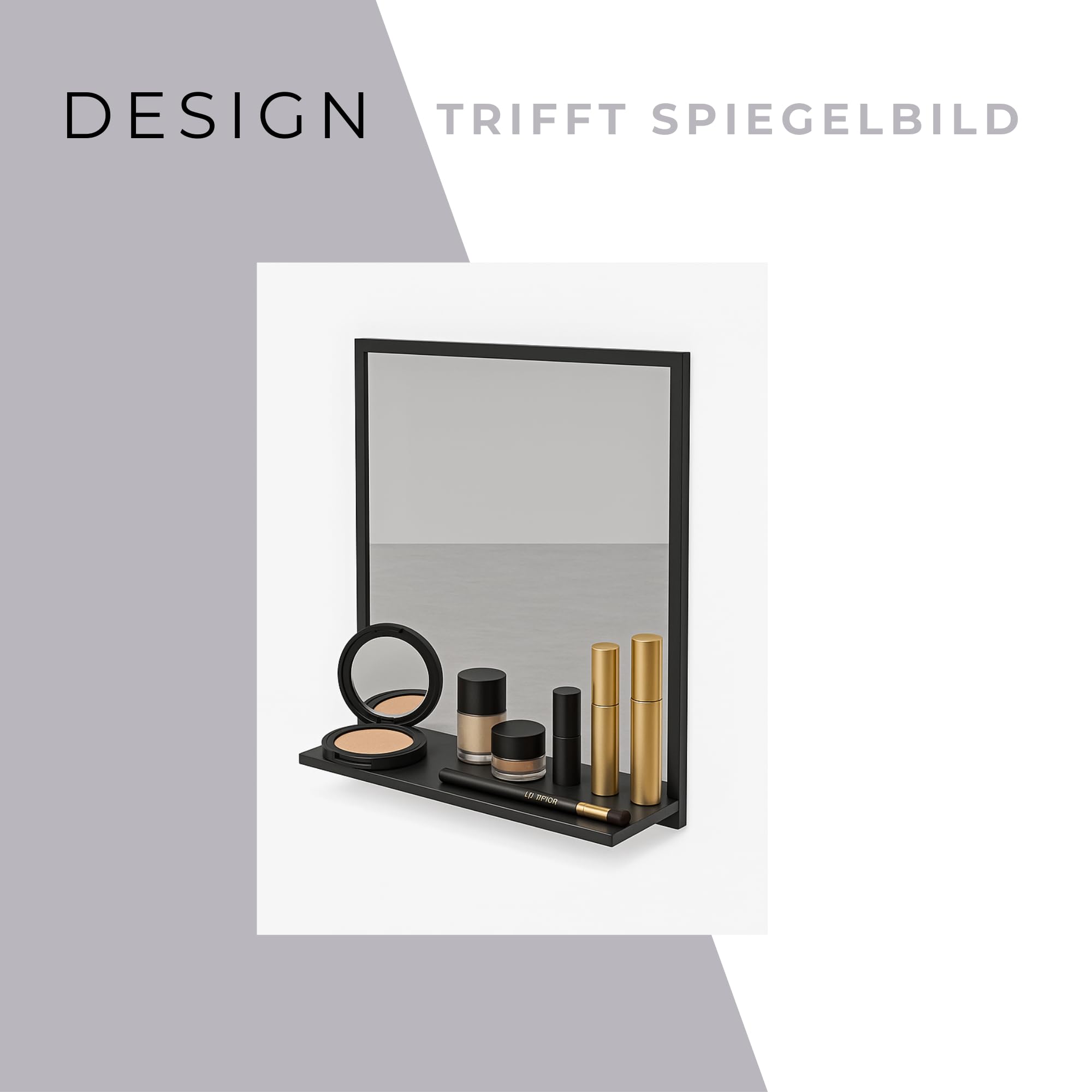 Specchio da Parete con Mensola da Bagno Nero A: 70 cm x L: 60cm - Specchio da Bagno con Ripiano, Trucco, Salotto, Corridoio