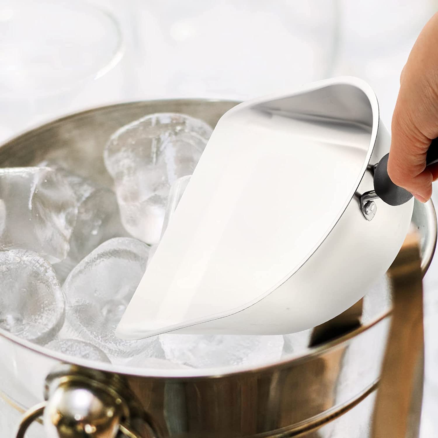 AKAZI Edelstahl-Schaufel Edelstahl-Mehl-Schaufel mit flachem Boden, Eiswürfel, Pulver, Scooper, Milch, Teegeschäft, Metall-Eisschaufel für Eismaschine, Küche, Bar, Schaufel, Kinder-Multitool