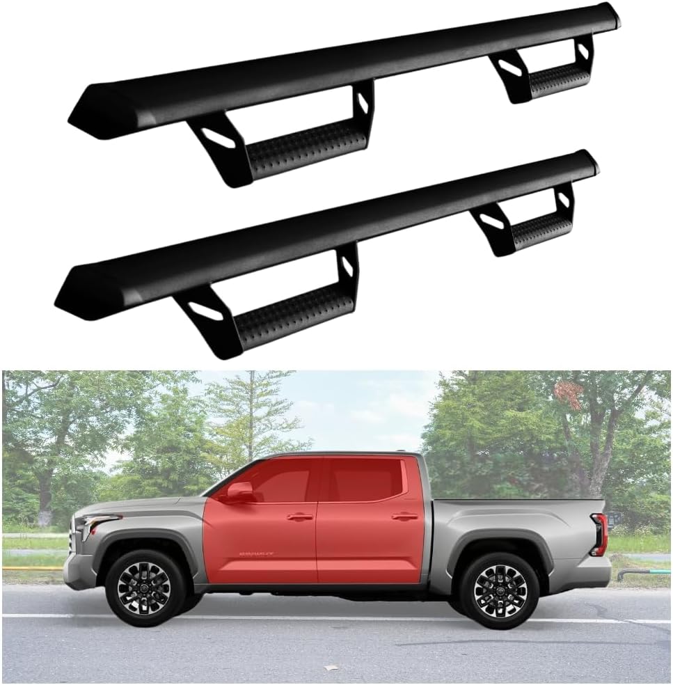 Aluminum Running Boards for 2022-2026 Tundra CrewMax Cab with 4 Full-Size Doors 600 Lbs Side Steps Step Bars Nerf Bars Off Road Exterior Accessories Drop Down Hoop Style Black 2Pcs
