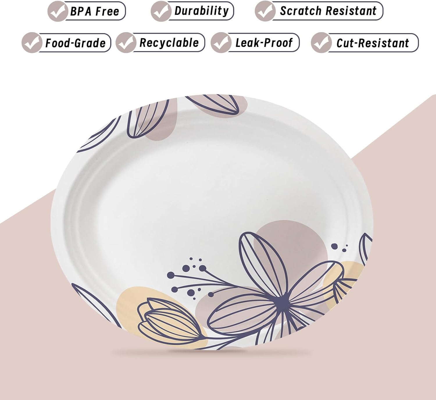 Oval Paper Plates 12 inch White Disposable Dinner Plates| Heavy Duty Paper Plates Bulk -Blue Flower Printed Party Plates for BBQ, Mother's Day, Gathering, and Picnic,50 Pack