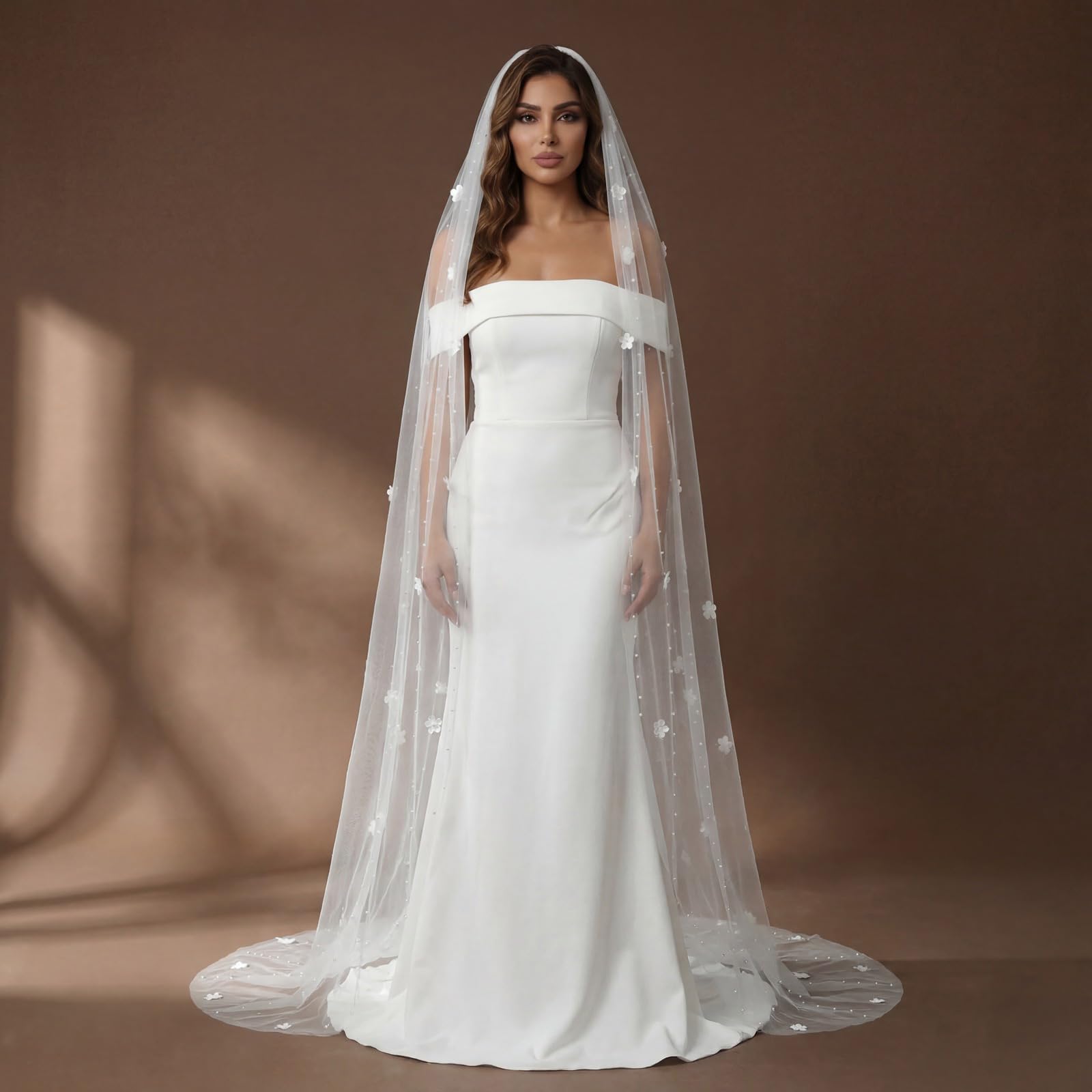Romantischer Brautschleier mit Perlen, lang, U-Form, Kapellen, Zug, Schleier für Brautschmuck, Strand, Hochzeit, besondere Anlässe, Fotoshootings, künstliche Perlen, Hochzeit, Outdoor-Zubehör