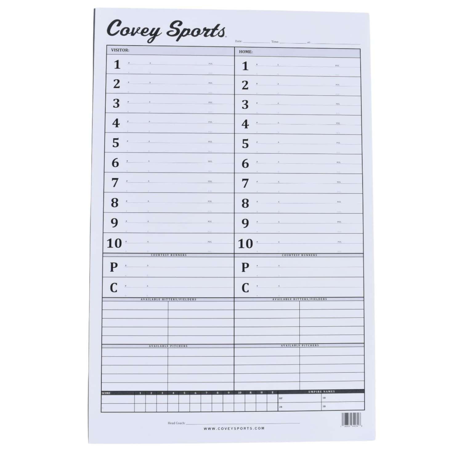 Buy Covey Baseball Softball Lineup Chart Sheets for Dugout, 17x11 Inch