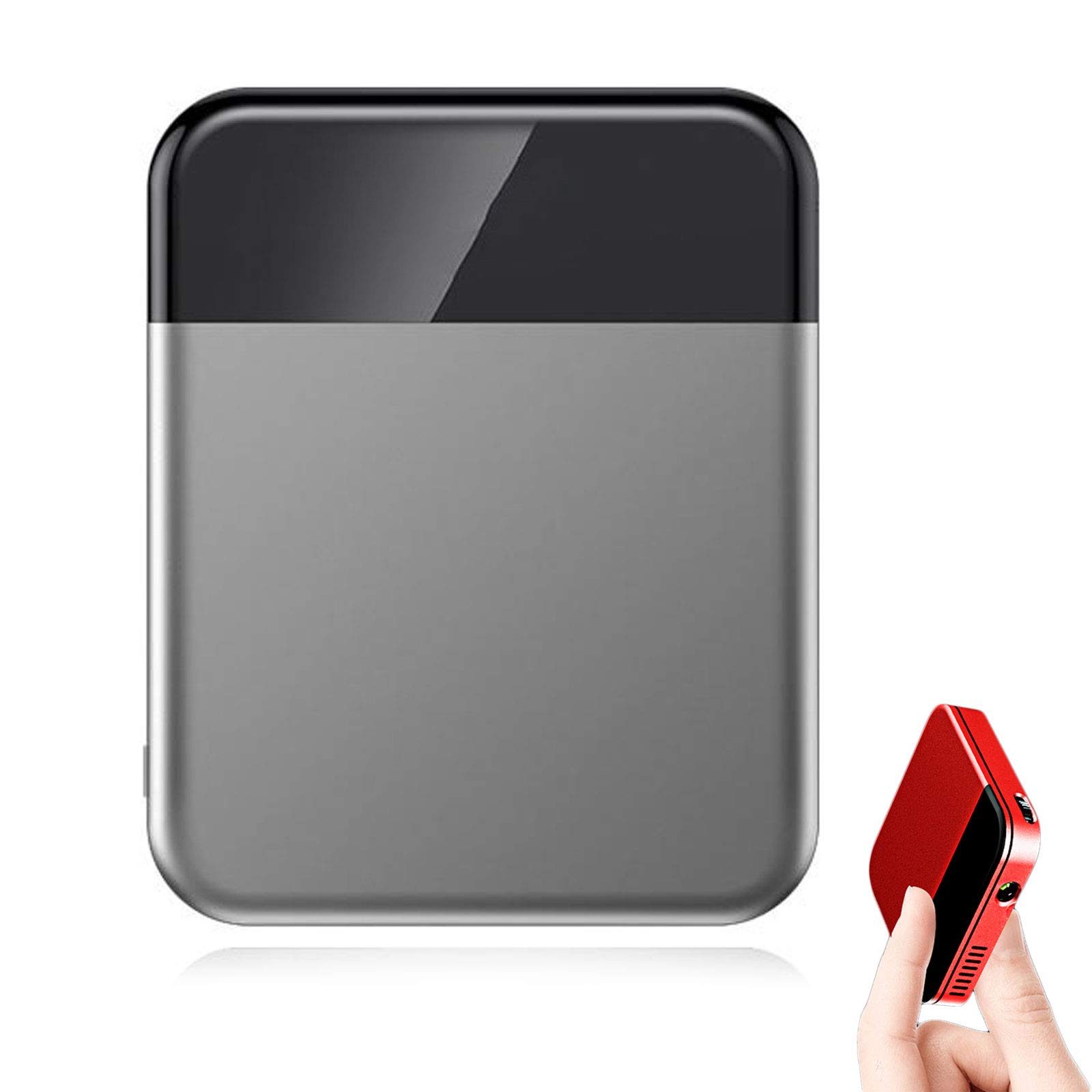 Proiettore, Mini Proiettore Portatile DLP, Luminosità Regolabile e Correzione Trapezoidale, Mini e Portatile, Batteria Incorporata e Funzione Power Bank, Proiettore Tascabile per La Casa,Argento