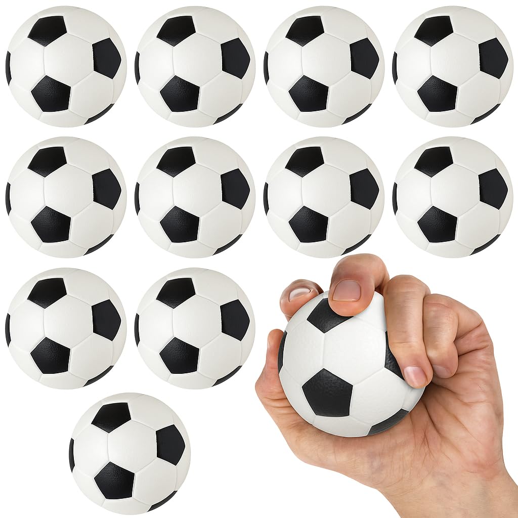 ArtCreativity 2.5 Inch Soccer Stress Balls 12 Pack | Soccer Goodie Bag Stuffers, Small Soft Foam Squeeze Toys for Kids Party Favors, Sports Squishy,