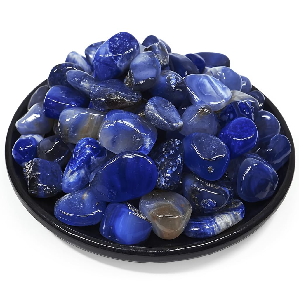 Blue Agate Healing Crystal Stone Set - 24 Pieces, 0.6" Natural &amp; Polished Stones for Healing, Meditation, Reiki, Chakra, Crafting &amp; Decoration