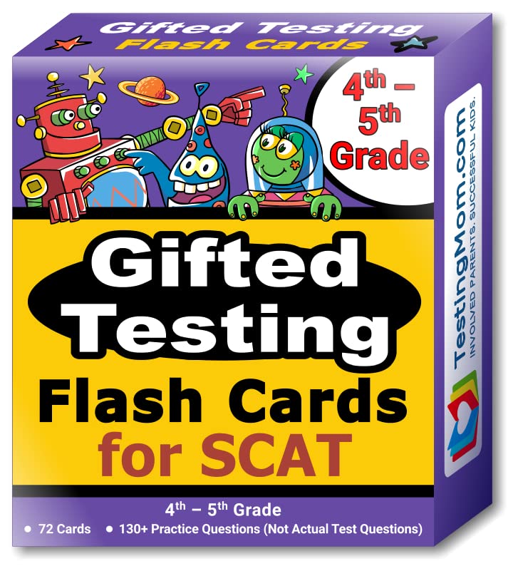 TestingMom.com SCAT Test Prep Flash Cards (School and College Ability Test) - Intermediate Level Grades 4 - 5 - Complete SCAT Test for Students Applying to Johns Hopkins Center for Talented Youth