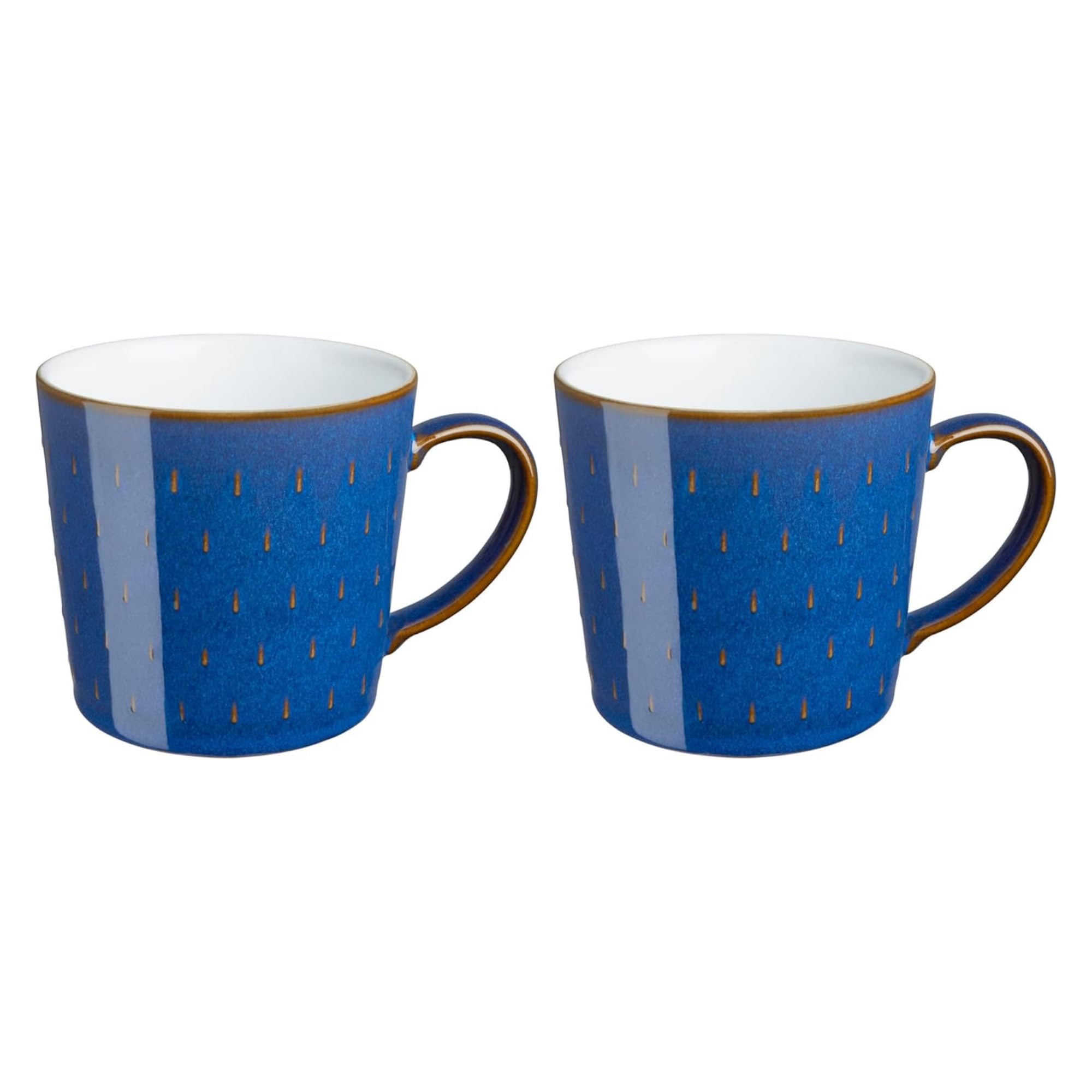 Denby - Imperial Blue Patterned Coffee Mug Set of 2-400ml Large Stoneware Ceramic Cascade Tea Mug Set for Home & Office - Dishwasher Safe, Microwave Safe - Blue, White, Brown - Chip Resistant