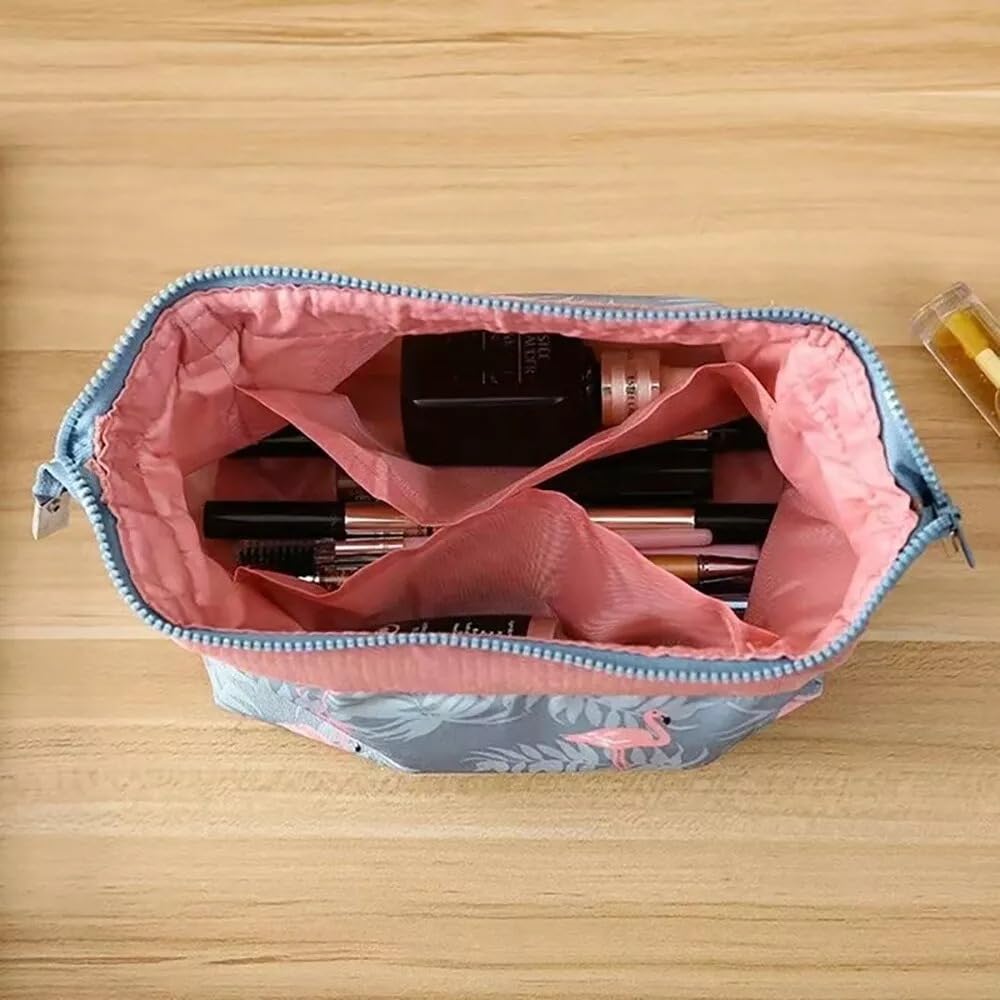 TS WITH TECHSUN Polyester Waterproof Cosmetic Toiletry Bag Travel Floral Printed Women Vanity Shaving Household Grooming Portable Zipper Makeup Case Pouch (Navyblue) 4