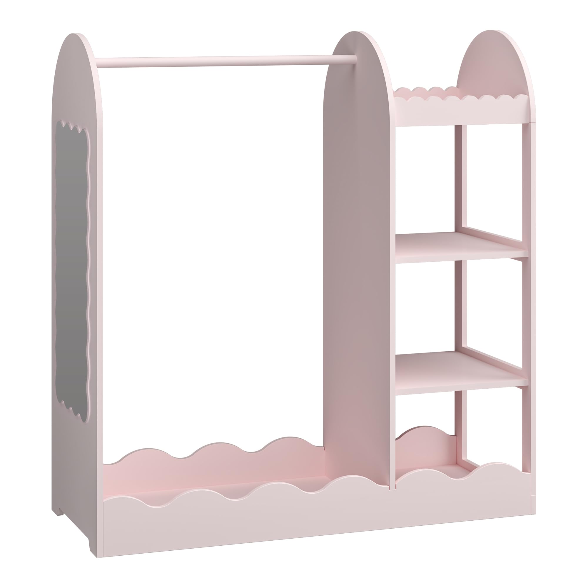 [en.casa] Perchero Burro Infantil Vestnes con Espejo Ondulado Barra para Colgar Zapatero Portaropa Armario Abierto para Ropa Guardaropa Dormitorio MDF 100 x 94 x 38 cm - Algodón de azúcar