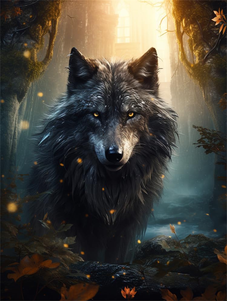 Kit broderie de perles fantaisie loup animal point de croix peinture perlée 40x50
