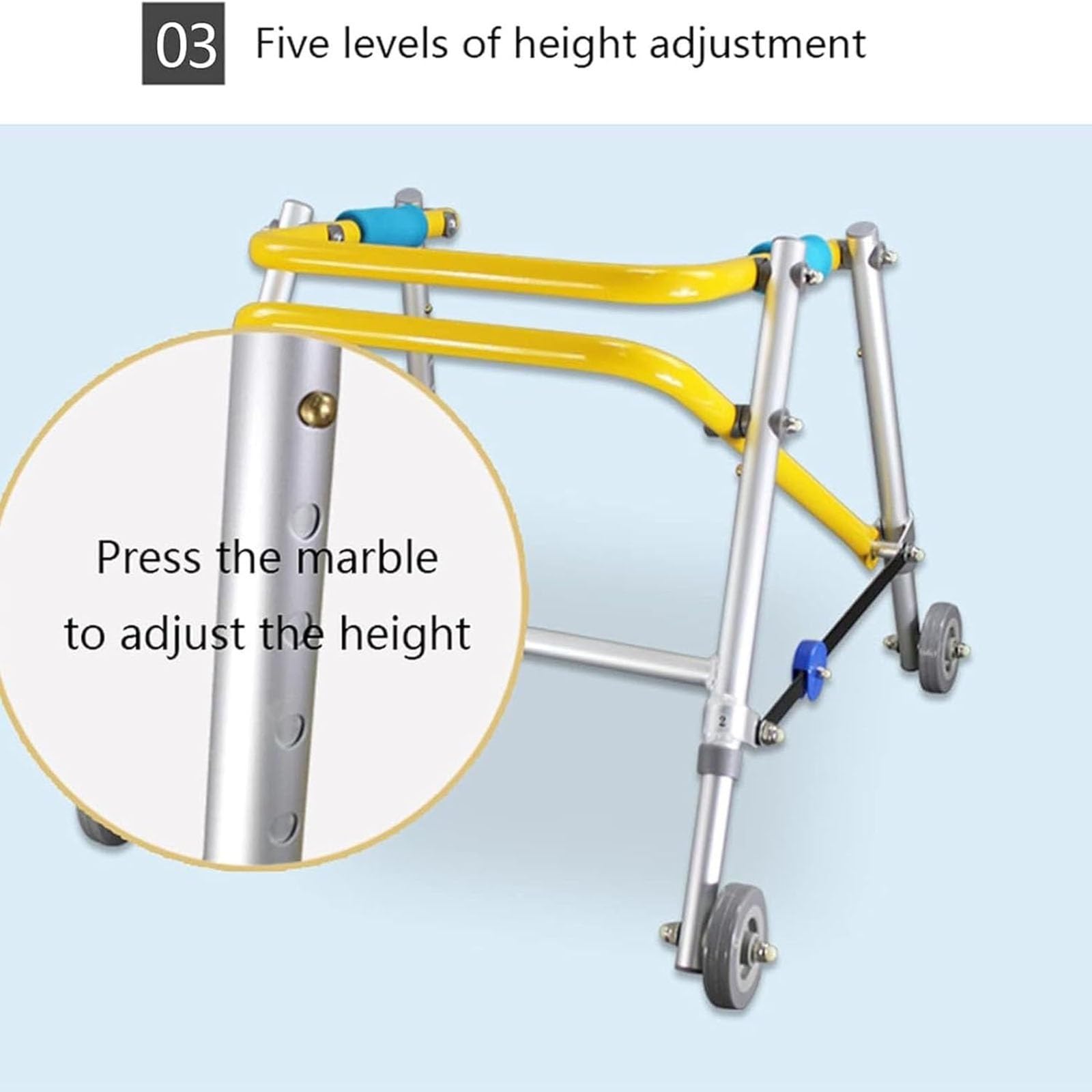 Andador Plegable para Niños con Ruedas, Ligero Andador de Aleación de Aluminio Regulable en Altura, Andador Infantil Tamaño Anti-Retroceso para Discapacitados Lesionados Entrenamiento de Rehabilitació