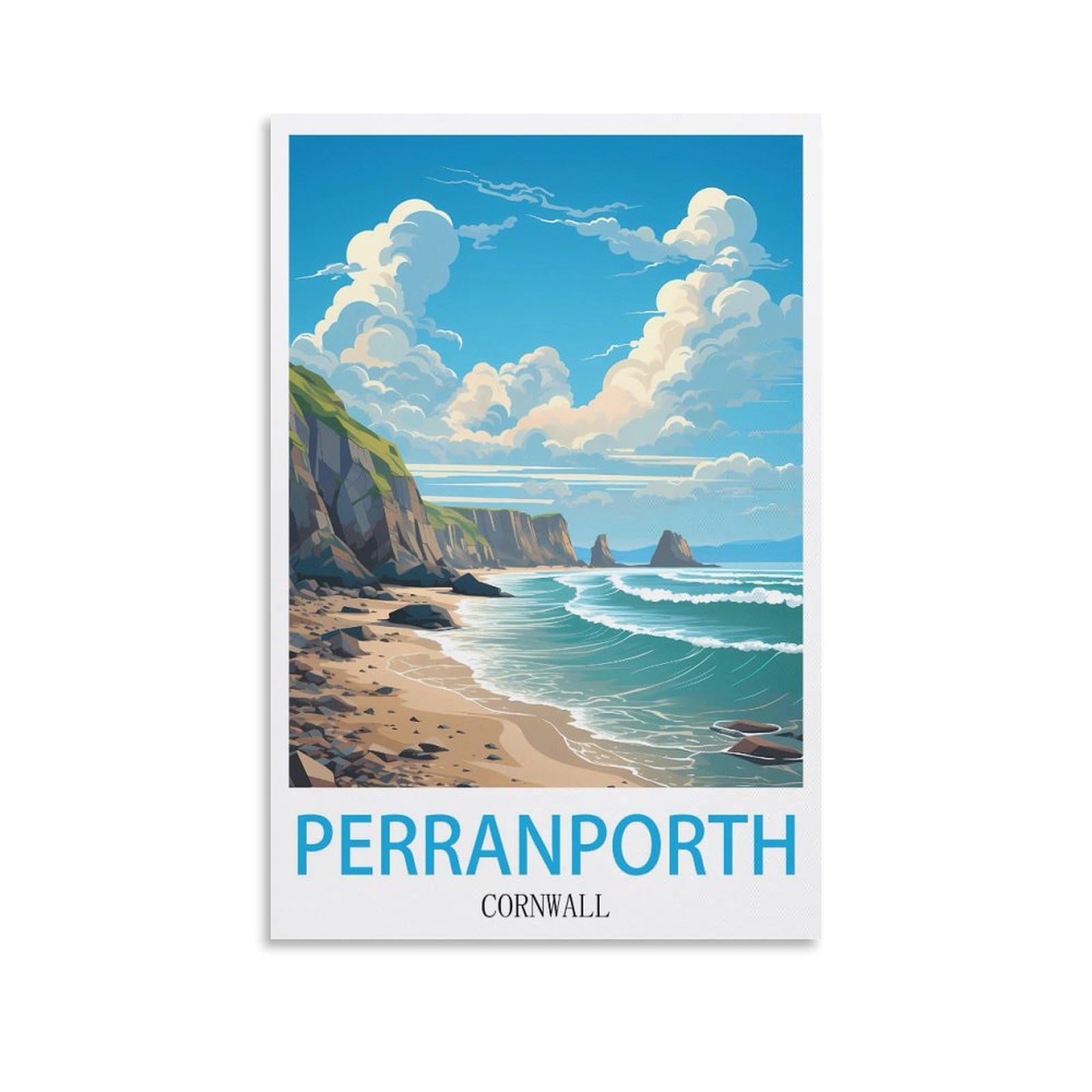 LNHZGNJNH Perranporth Cornwall Vintage Travel Poster 08x12inch(20x30cm) Canvas Wall Art Wall Print Painting Decor Living Room Bedroom Decor
