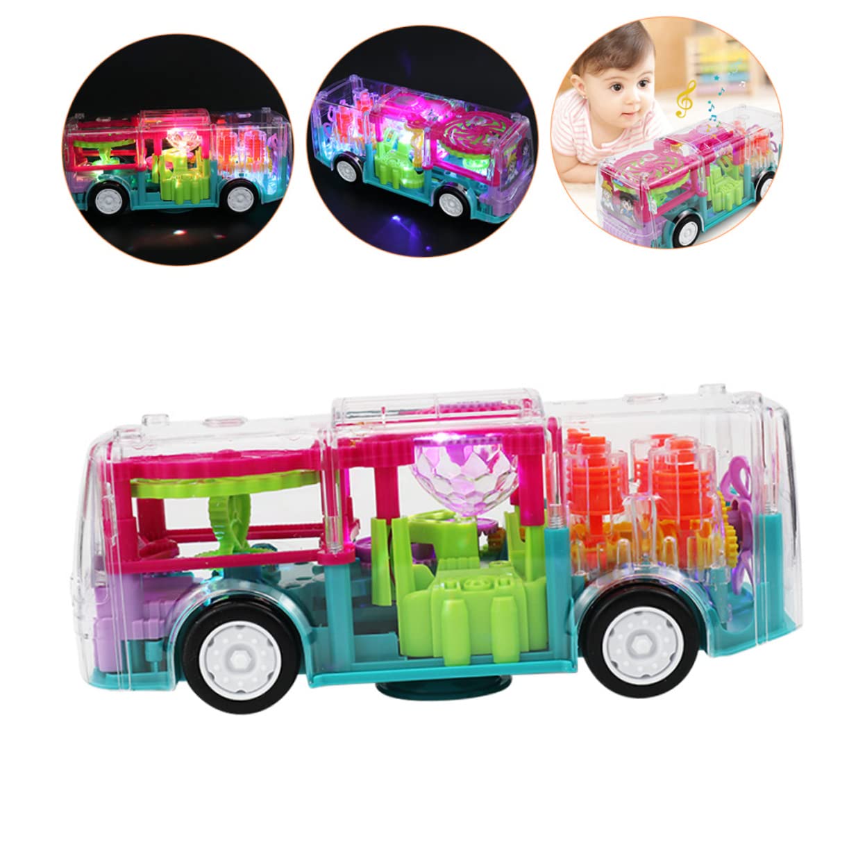 Juguete de Autobús Eléctrico Transparente con Luces y Automóvil Educativo para Juguete de Carrocería Interactivo para Momentos de Diversión Infantil