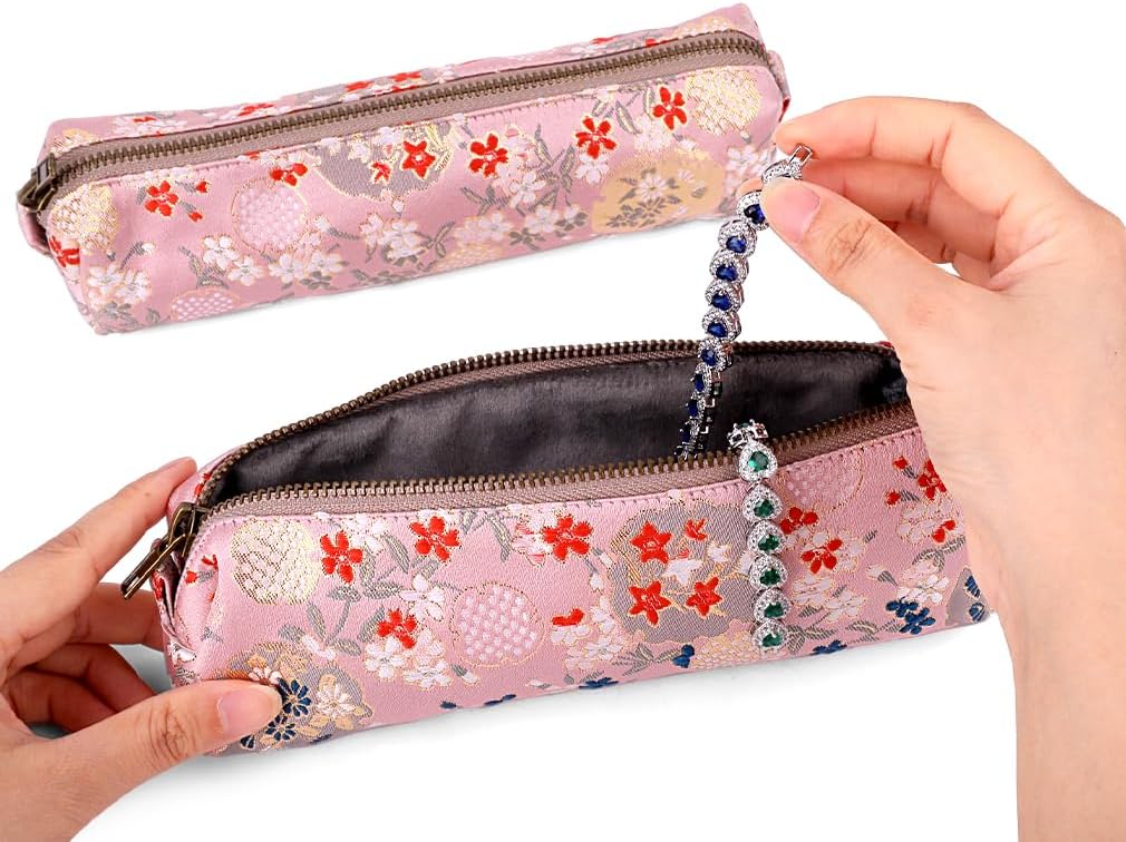 iSuperb Vintage Pencil Case Embroidery Pen Pouch Zipper Pencil Bag Women Makeup Bag for Office Organizer Storage Bag (Pink)