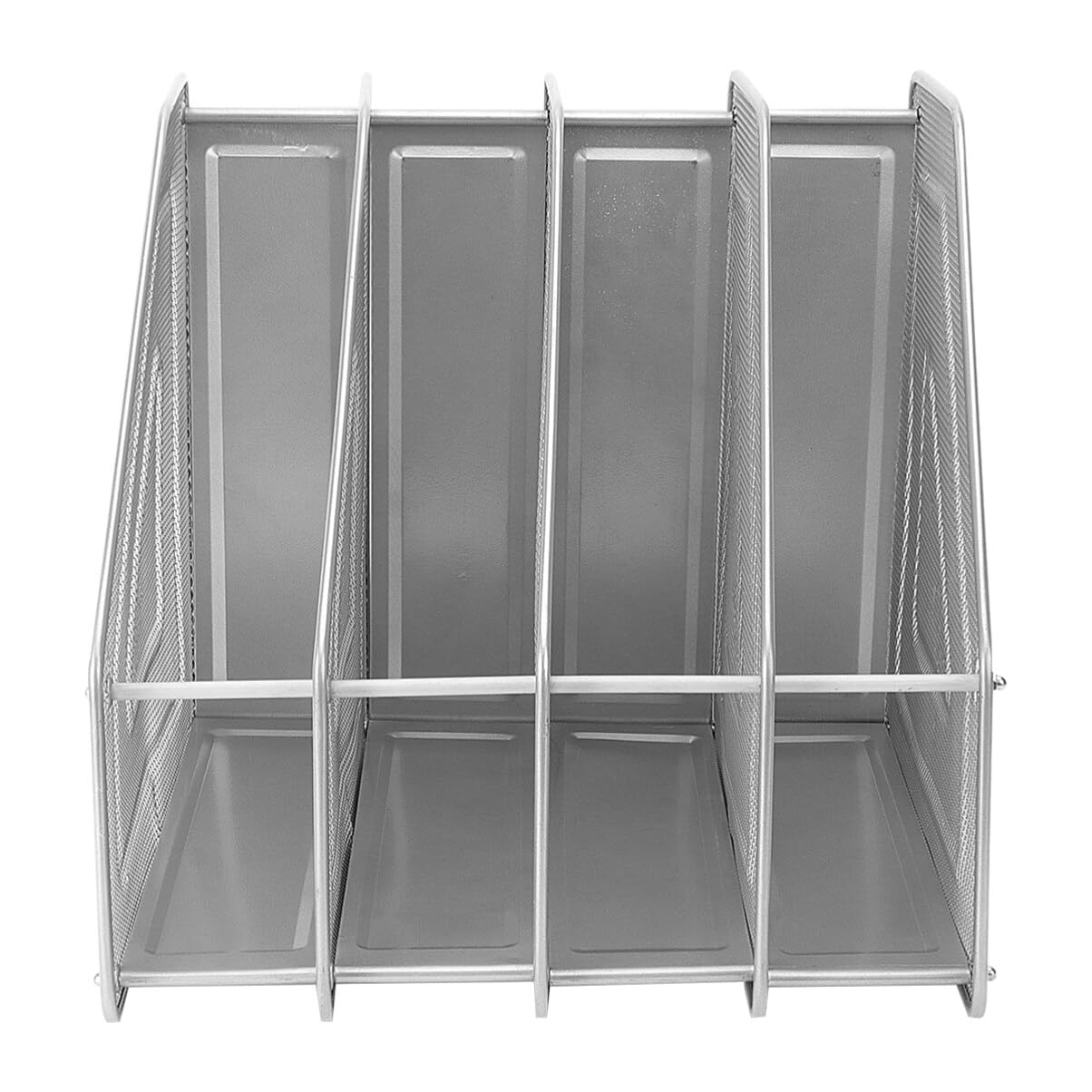 Organizzatore da Scrivania in Metallo a 4 Scomparti | Argento, 31x30x30cm, per Casa e Ufficio, Struttura Autoportante per Documenti e Quaderni