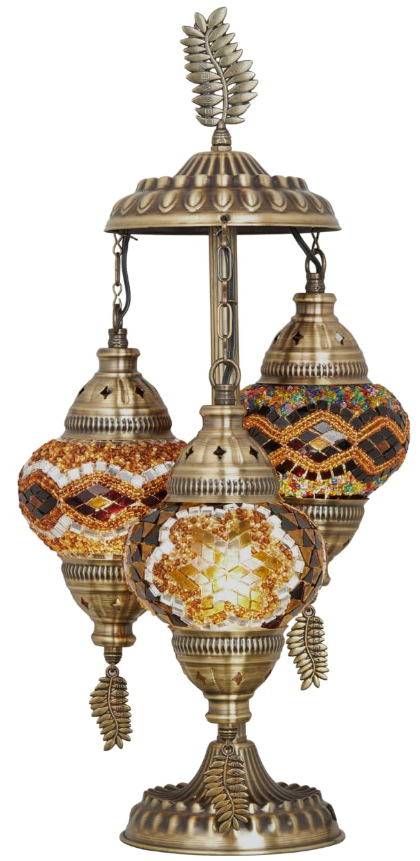 Demmex Multicolored Stunning 3 Globe Turkish Moroccan Mosaic Bohemian Table Desk Bedside Night Lamp Light Lampshade, 53Cm (Bohemian Rug)