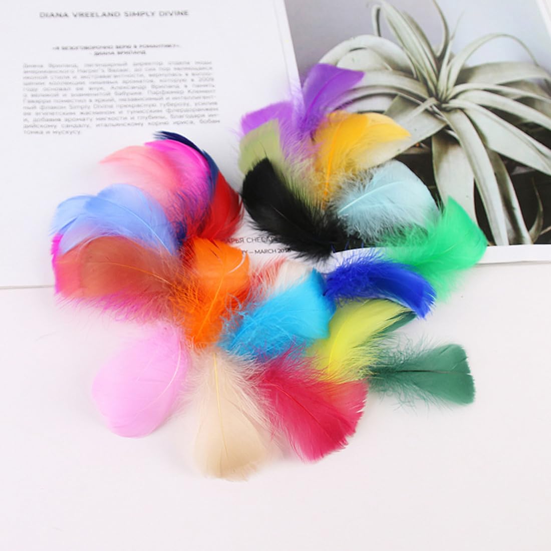 KSIUW 300 PCS Piume Colorate per l'artigianato Piume, Piume Naturali Piume Colorate per l'artigianato Orecchini Fai da Te, Matrimonio, acchiappasogni, Piume per Copricapo