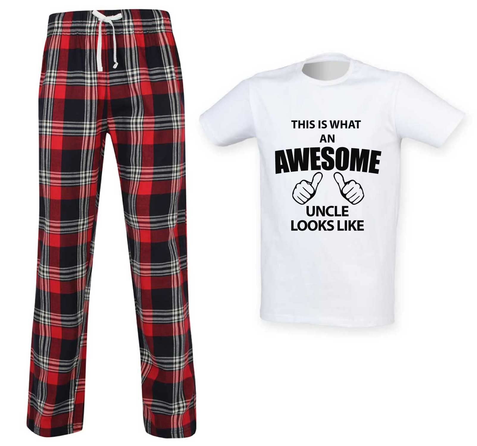 60 Second Makeover Limited This Is What An Awesome Uncle Looks Like Tartan Trousers Mens Pyjamas Set Fathers Day Birthday Pyjamas For Men Gifts For Uncle PJs Red Medium
