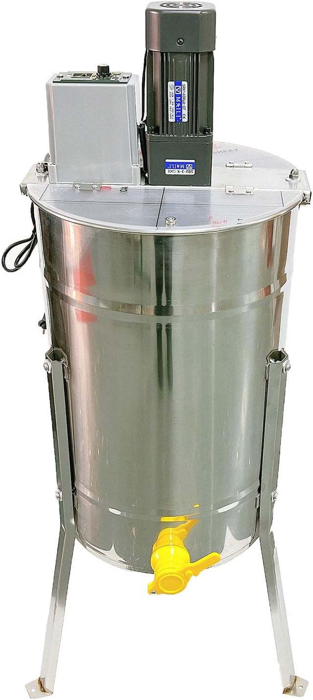 Electric Honey Extractor, 3/4 Frame Stainless Steel Honey Centrifuge Extractor, 120W adjustable speed motor, with Transparent Lid for Apiaries and Family Use,3 frames