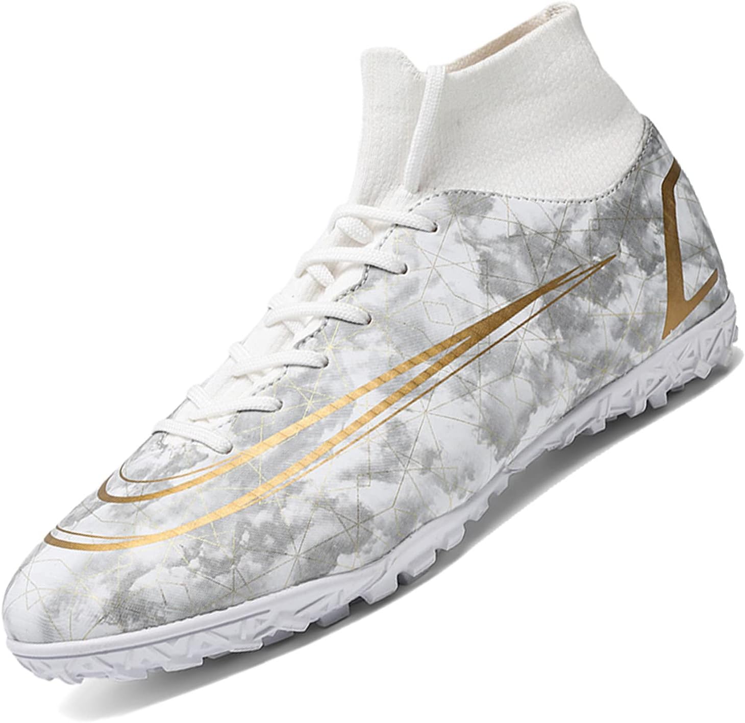 VLOOKST Boys' Football Boots Kids Girls Astro Turf Trainers Non-Slip Junior Soccer Shoes Sports Shoes Outdoor Athletic Sneakers Football Shoes Unisex White 7.5UK